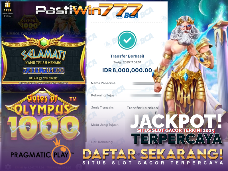 BUKTI JP BESAR MEMBER PASTIWIN777 – GATES OF OLYMPUS 1000 – PRAGMATIC PLAY