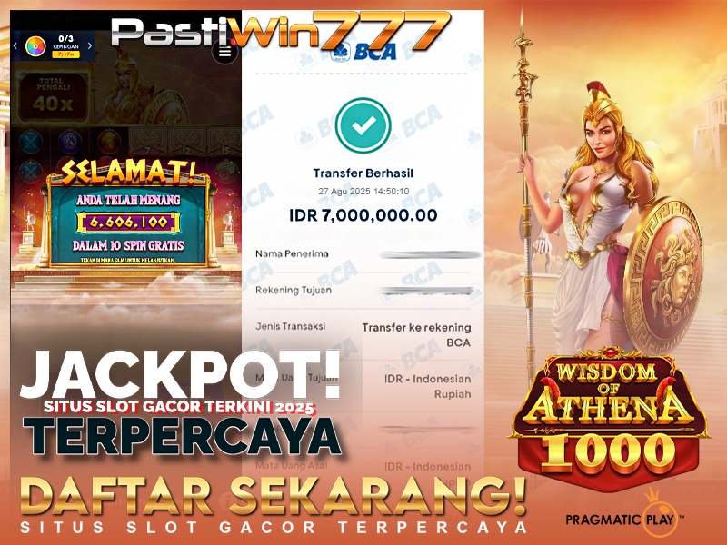 BUKTI JP BESAR MEMBER PASTIWIN777 – WISDOM OF ATHENA 1000 – PRAGMATIC PLAY