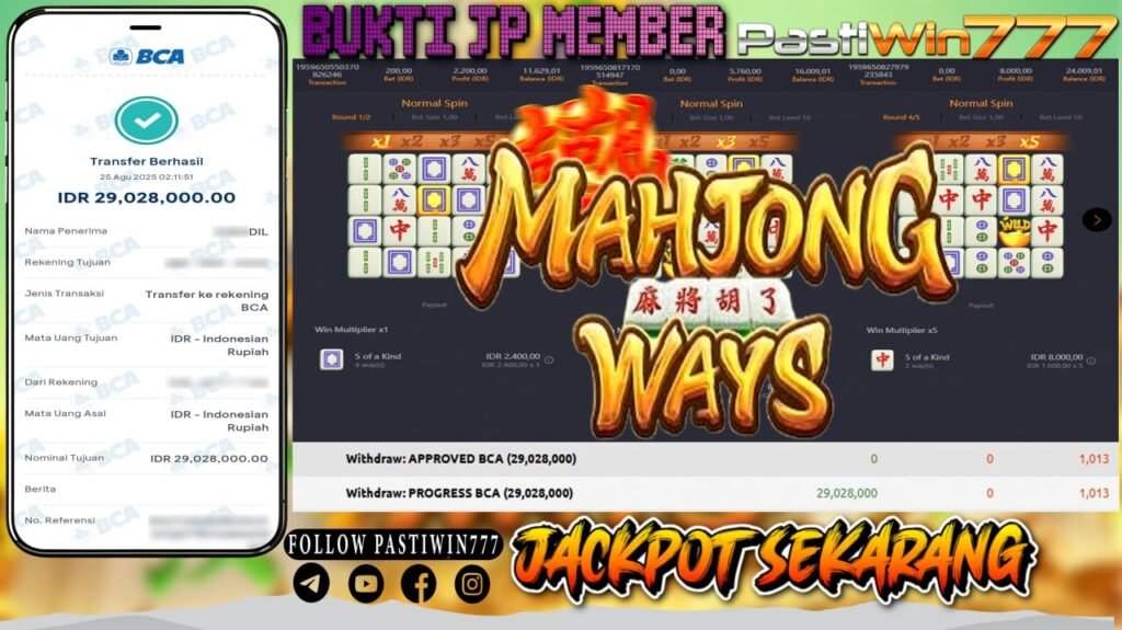 BUKTI JP MEMBER PASTIWIN777 BERMAIN GAME MAHJONG WAYS -PG SOFT