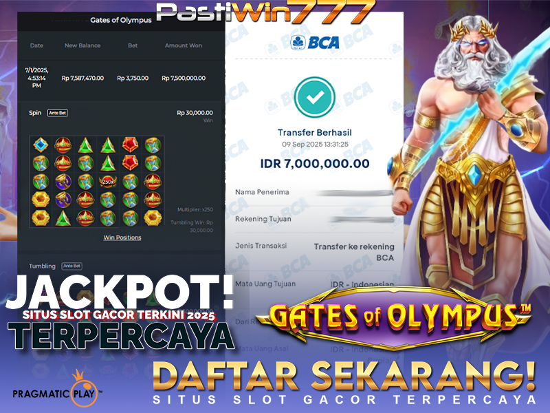 BUKTI JP BESAR MEMBER PASTIWIN777 – GATES OF OLYMPUS – PRAGMATIC PLAY