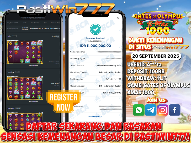 BUKTI JP BESAR MEMBER PASTIWIN777 – GATES OF OLYMPUS X-MAS 1000 – PRAGMATIC PLAY