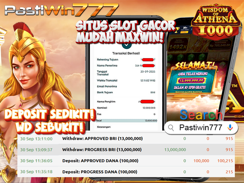 BUKTI JP BESAR MEMBER PASTIWIN777 – WISDOM ATHENA 1000 – PRAGMATIC PLAY