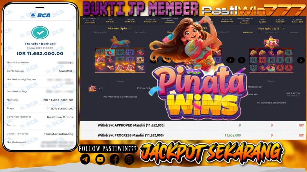 BUKTI JP MEMBER PASTIWIN777 BERMAIN GAME PINATA WINS -PG SOFT