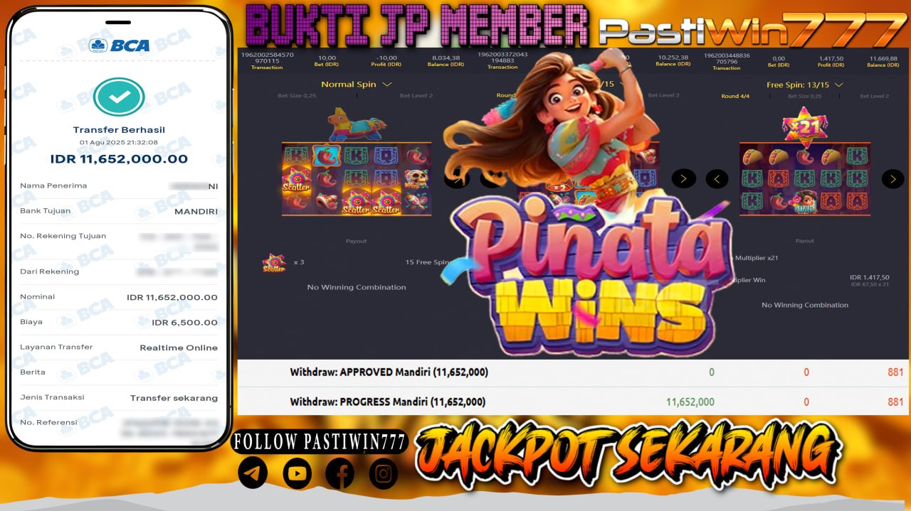 BUKTI JP MEMBER PASTIWIN777 BERMAIN GAME PINATA WINS -PG SOFT