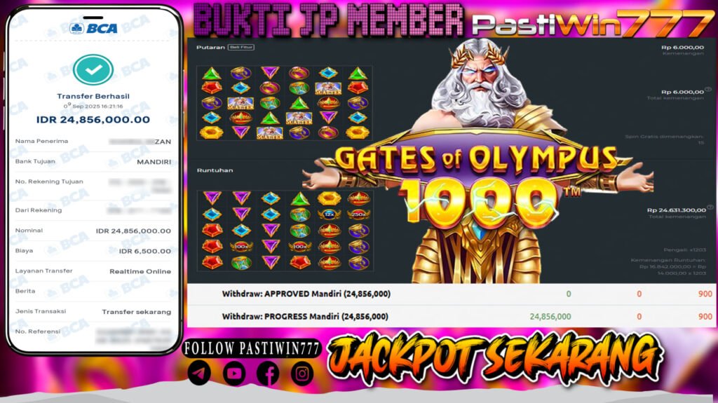 BUKTI JP MEMBER PASTIWIN777 BERMAIN GATE OF OLYMPUS 1000 -PRAGMATIC PLAY