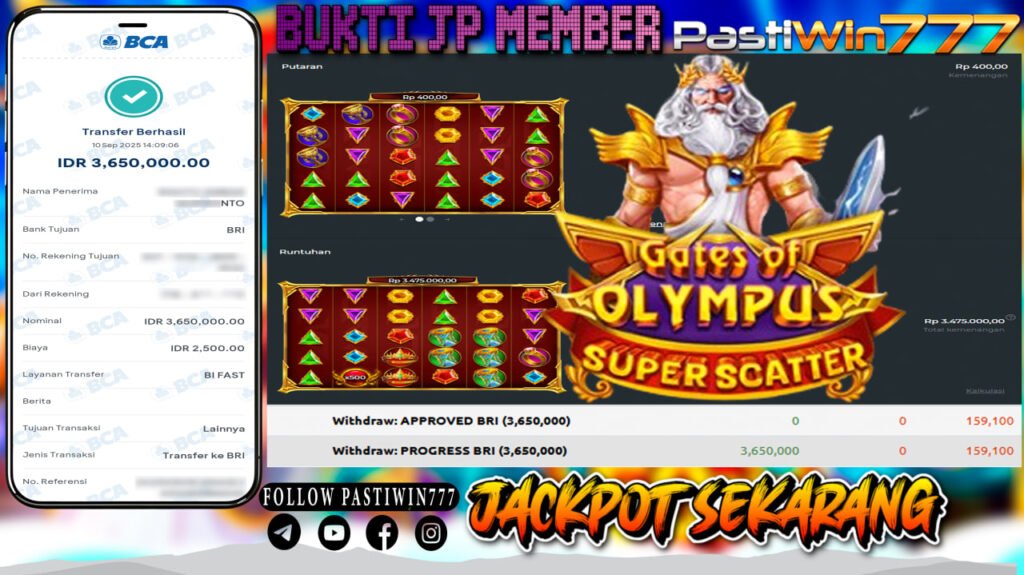 BUKTI JP MEMBER PASTIWIN777 BERMAIN GATE OF OLYMPUS SUPER SCATTER -PRAGMATIC PLAY