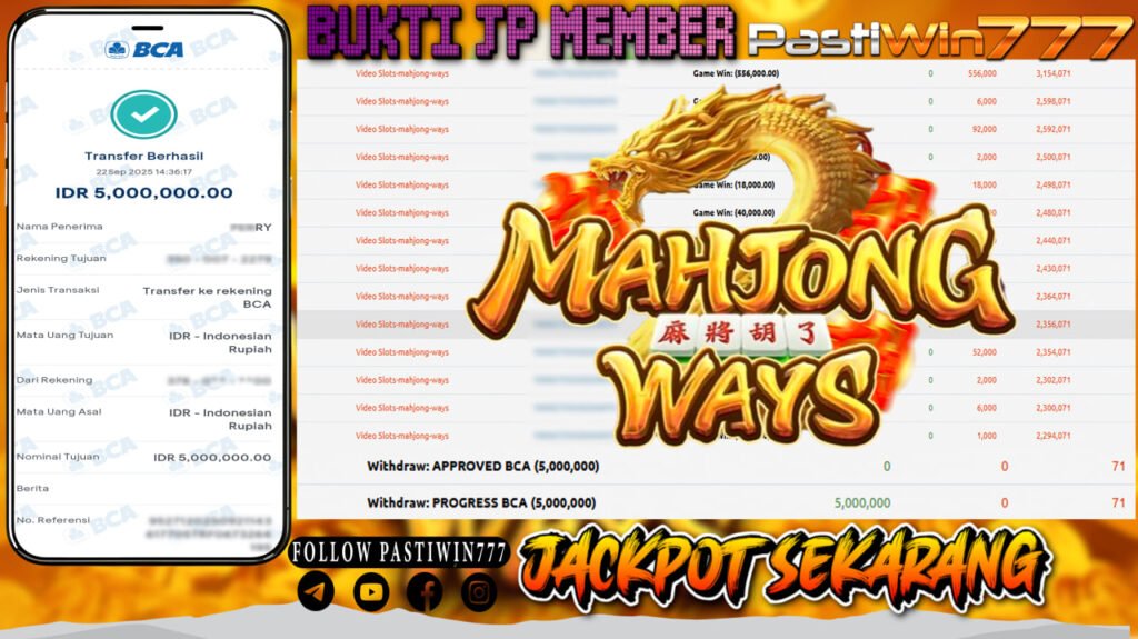 BUKTI JP MEMBER PASTIWIN777 BERMAIN GAME MAHJONG WAYS -PG SOFT