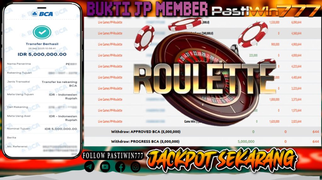 BUKTI JP MEMBER PASTIWIN777 BERMAIN ROULETTE – LIVE GAME PRAGMATIC PLAY