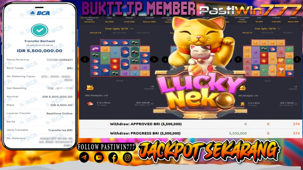 BUKTI JP MEMBER PASTIWIN777 BERMAIN GAME LUCKY NEKO – PG SOFT