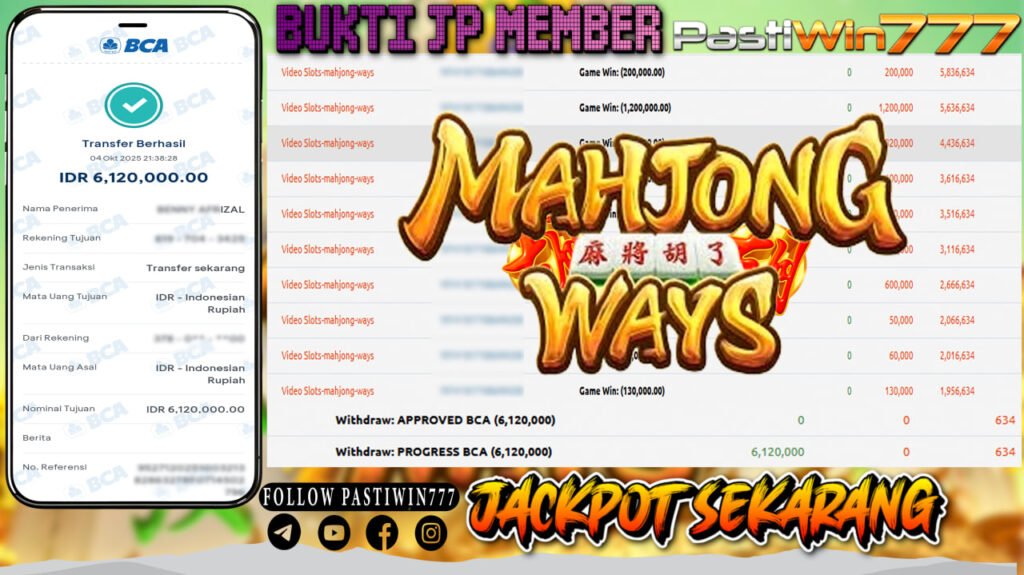 BUKTI JP MEMBER PASTIWIN777 BERMAIN GAME MAHJONG WAYS -PG SOFT