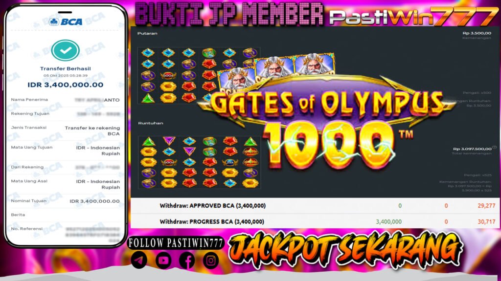 BUKTI JP MEMBER PASTIWIN777 BERMAIN GATE OF OLYMPUS 1000 -PRAGMATIC PLAY