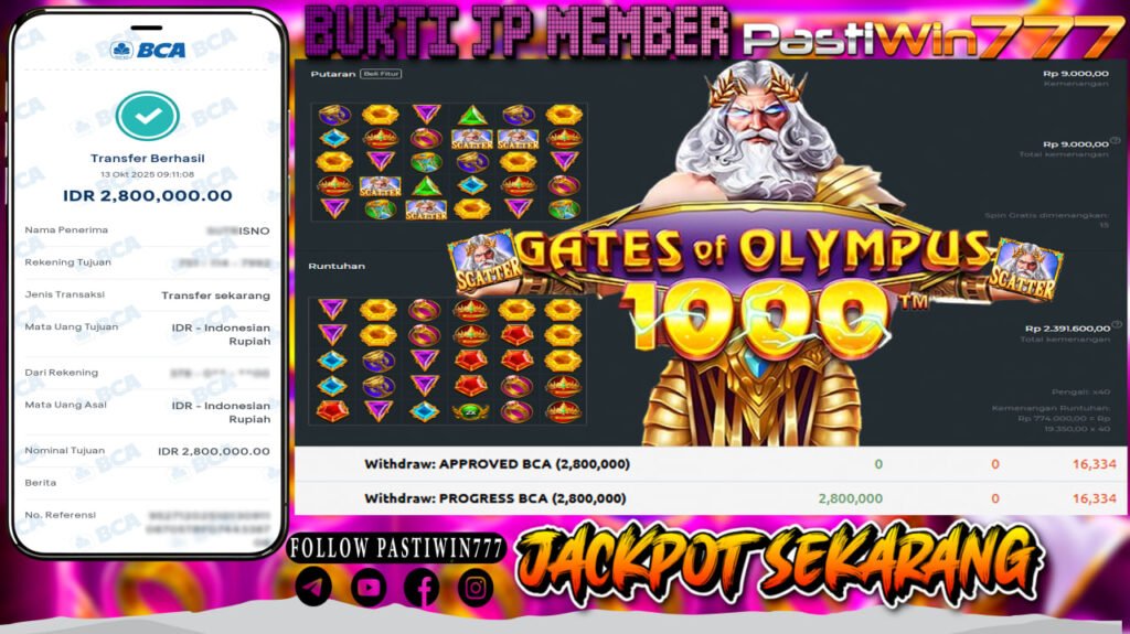 BUKTI JP MEMBER PASTIWIN777 BERMAIN GATE OF OLYMPUS 1000 -PRAGMATIC PLAY