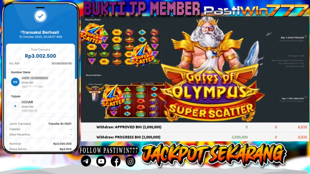 BUKTI JP MEMBER PASTIWIN777 BERMAIN GATE OF OLYMPUS SUPER SCATTER -PRAGMATIC PLAY