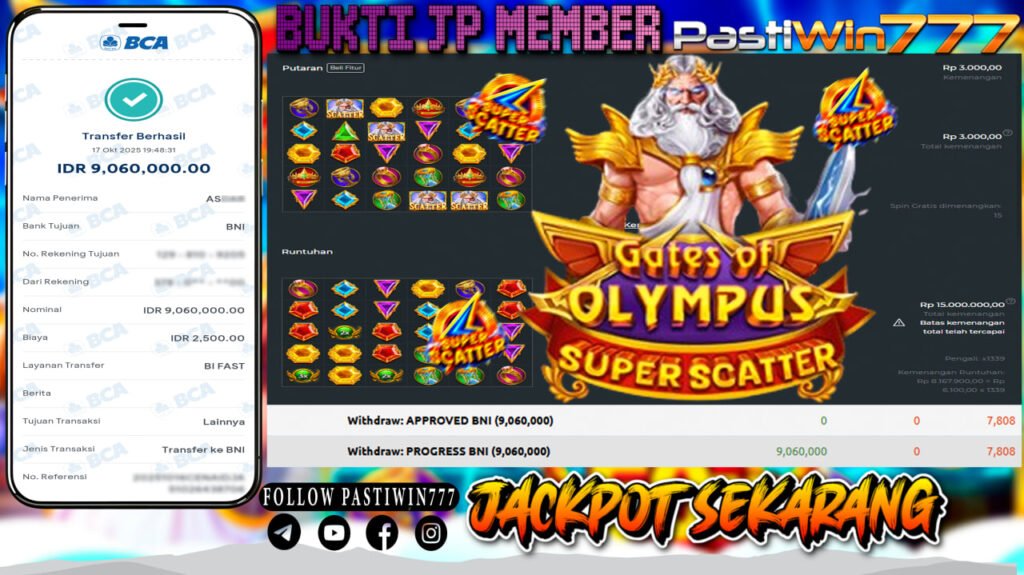 BUKTI JP MEMBER PASTIWIN777 BERMAIN GATE OF OLYMPUS SUPER SCATTER -PRAGMATIC PLAY