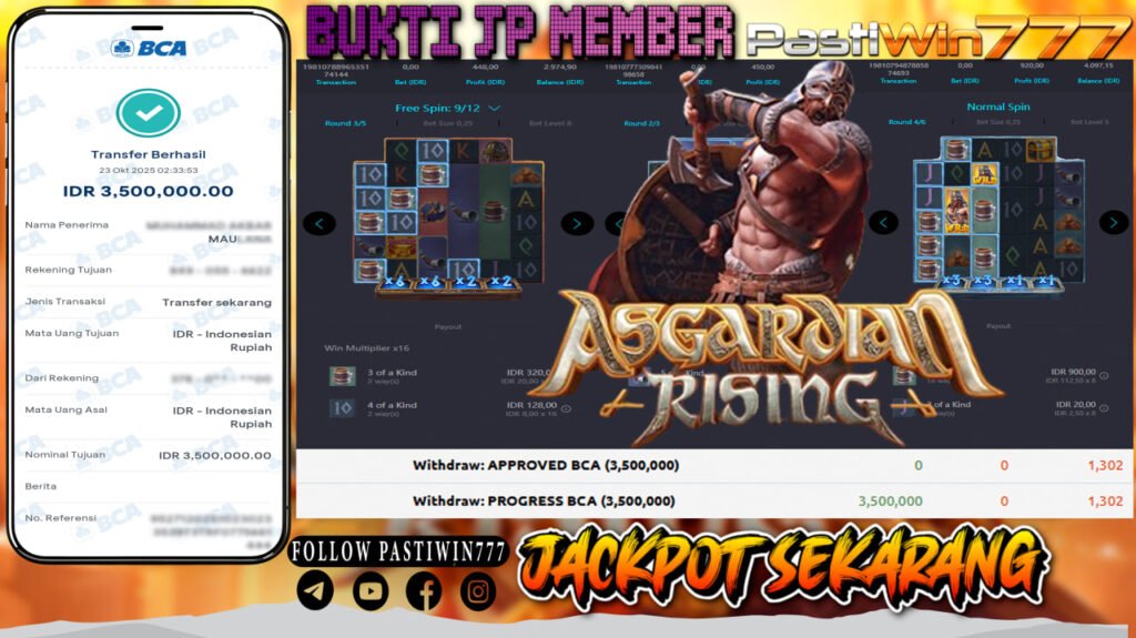 BUKTI JP MEMBER PASTIWIN777 BERMAIN GAME ASGARDIAN RISING -PG SOFT