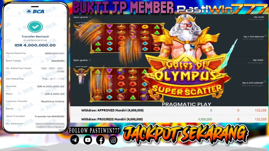 BUKTI JP MEMBER PASTIWIN777 BERMAIN GATE OF OLYMPUS SUPER SCATTER -PRAGMATIC PLAY