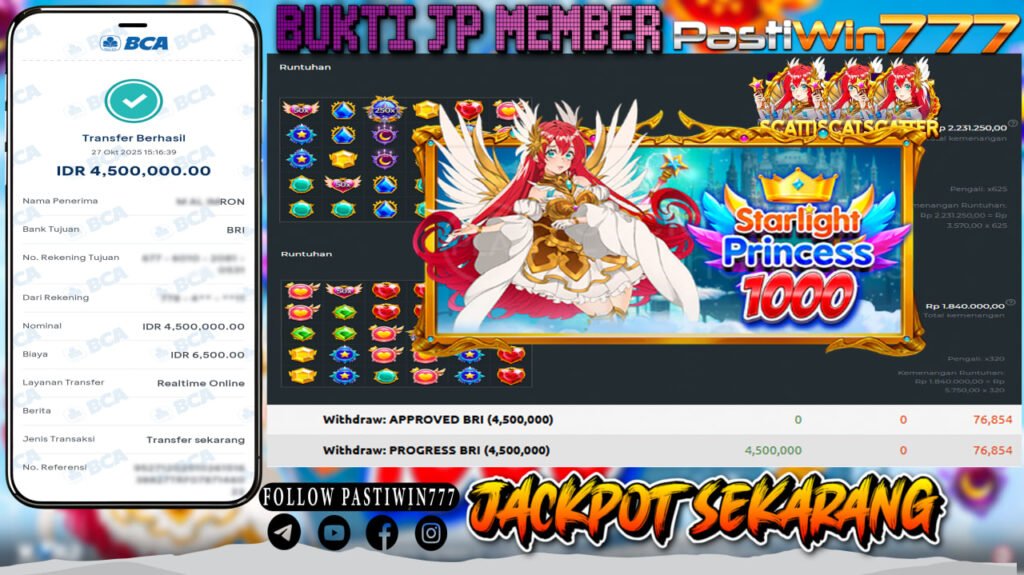 BUKTI JP MEMBER PASTIWIN777 BERMAIN STARLIGHT PRINCESS 1000 -PRAGMATIC PLAY