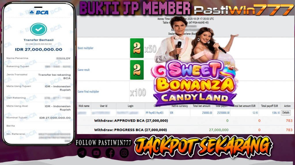 BUKTI JP MEMBER PASTIWIN777 BERMAIN SWEET BONANZA CANDY LAND – LIVE PRAGMATIC PLAY