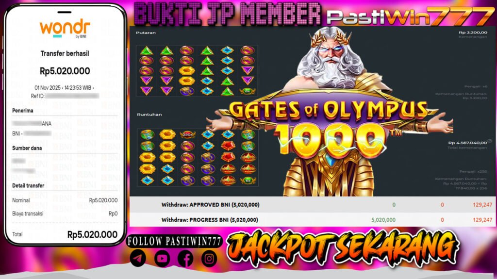 BUKTI JP MEMBER PASTIWIN777 BERMAIN GATES OF OLYMPUS 1000 -PRAGMATIC PLAY