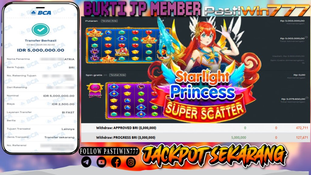 BUKTI JP MEMBER PASTIWIN777 BERMAIN STARLIGHT PRINCESS SUPER SCATTER -PRAGMATIC PLAY