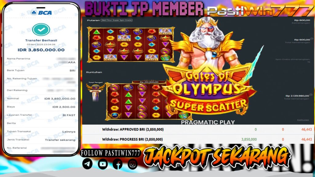 BUKTI JP MEMBER PASTIWIN777 BERMAIN GATE OF OLYMPUS SUPER SCATTER -PRAGMATIC PLAY