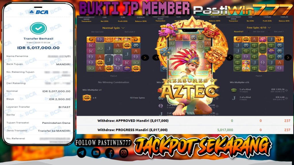 BUKTI JP MEMBER PASTIWIN777 BERMAIN GAME TREASURES OF AZTEC – PGSOFT