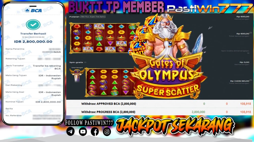 BUKTI JP MEMBER PASTIWIN777 BERMAIN GATE OF OLYMPUS SUPER SCATTER -PRAGMATIC PLAY