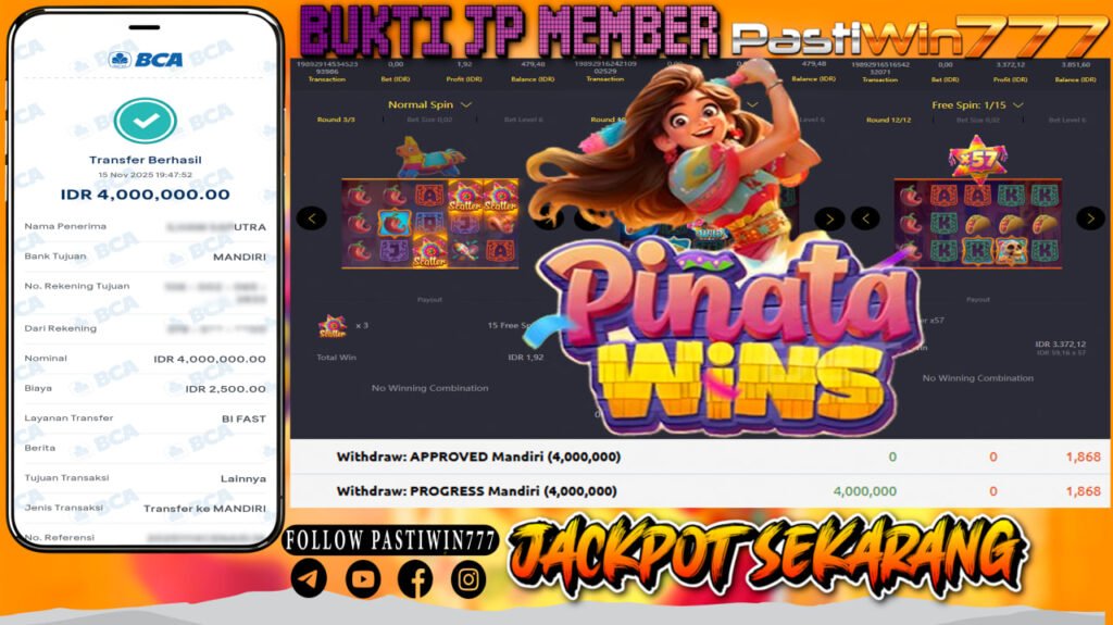 BUKTI JP MEMBER PASTIWIN777 BERMAIN GAME PINATA WINS -PG SOFT