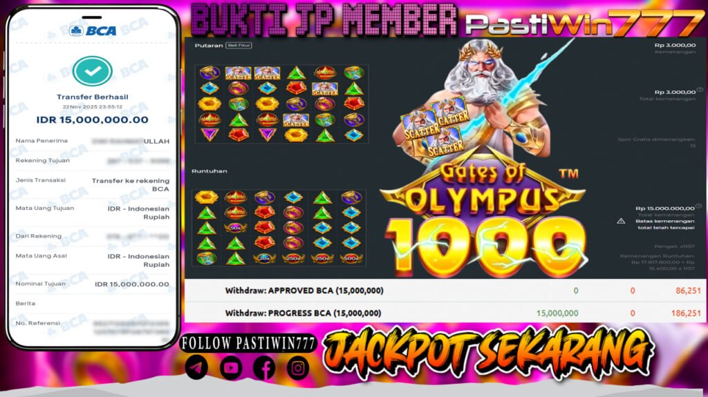 BUKTI JP MEMBER PASTIWIN777 BERMAIN GATES OF OLYMPUS 1000 -PRAGMATIC PLAY