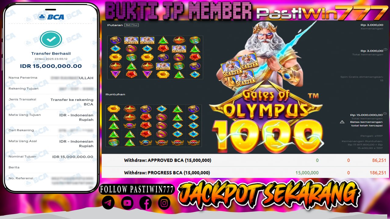 BUKTI JP MEMBER PASTIWIN777 BERMAIN GATES OF OLYMPUS 1000 -PRAGMATIC PLAY