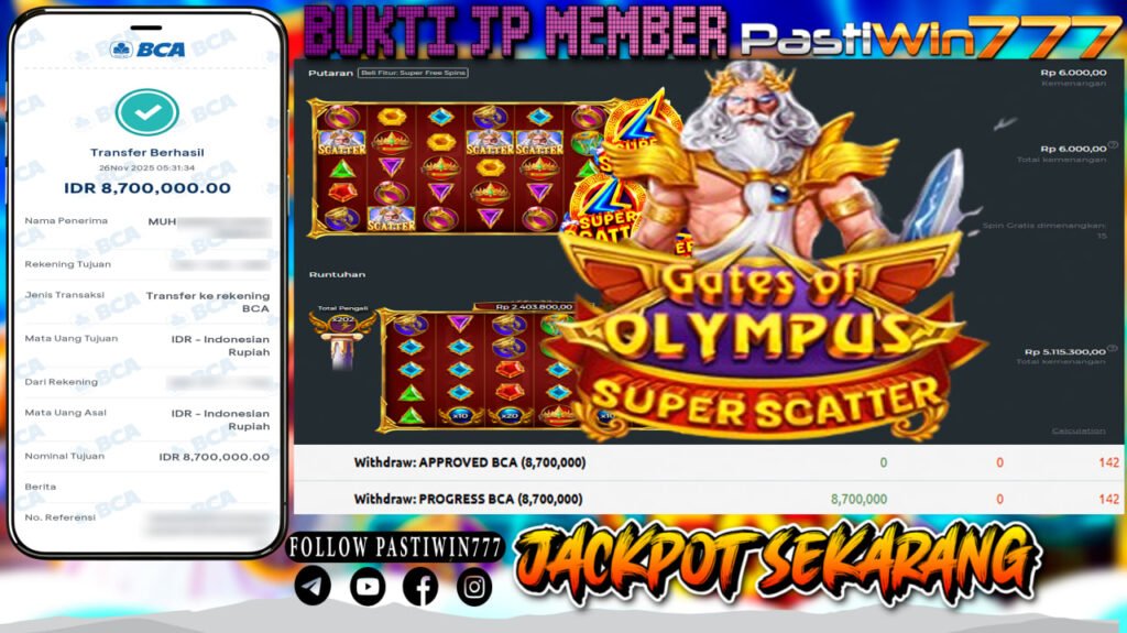 BUKTI JP MEMBER PASTIWIN777 BERMAIN GATE OF OLYMPUS SUPER SCATTER -PRAGMATIC PLAY