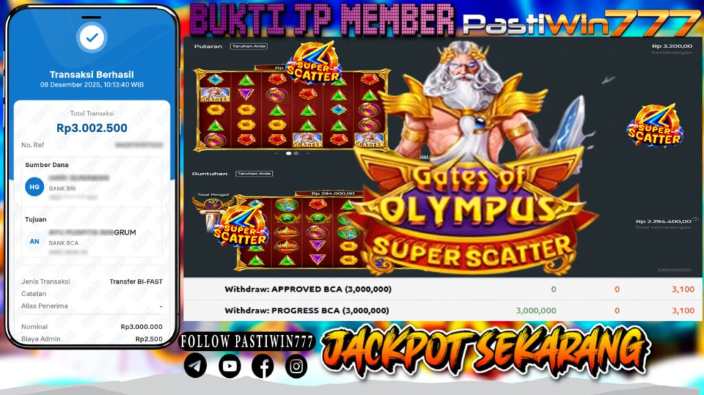 BUKTI JP MEMBER PASTIWIN777 BERMAIN GATE OF OLYMPUS SUPER SCATTER -PRAGMATIC PLAY
