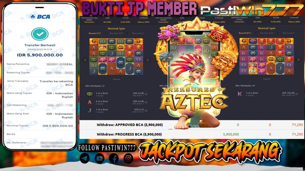 BUKTI JP MEMBER PASTIWIN777 BERMAIN GAME TREASURES OF AZTEC – PGSOFT