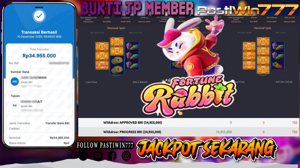 BUKTI JP MEMBER PASTIWIN777 BERMAIN GAME FORTUNE RABBIT – PGSOFT