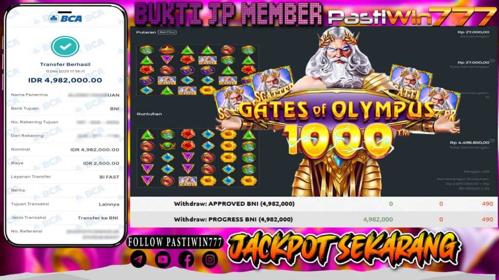 BUKTI JP MEMBER PASTIWIN777 BERMAIN GATES OF OLYMPUS 1000 -PRAGMATIC PLAY