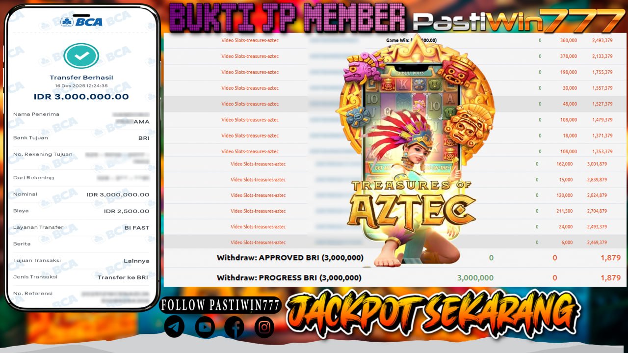 BUKTI JP MEMBER PASTIWIN777 BERMAIN GAME TREASURES OF AZTEC – PGSOFT