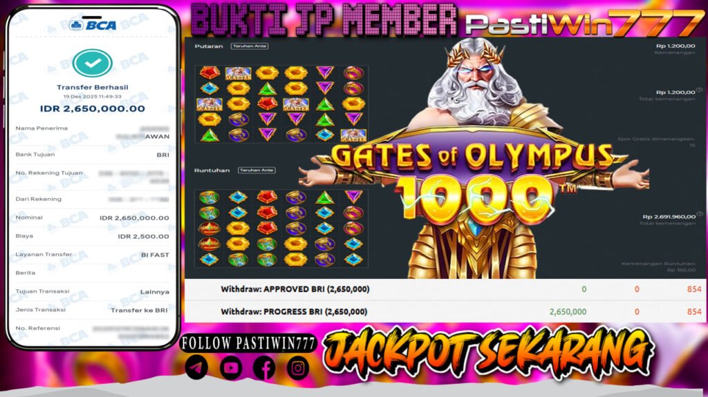 BUKTI JP MEMBER PASTIWIN777 BERMAIN GATES OF OLYMPUS 1000 -PRAGMATIC PLAY