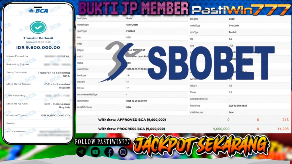 BUKTI JP MEMBER PASTIWIN777 BERMAIN SPORTS BOOK FOOTBALL -SBOBET