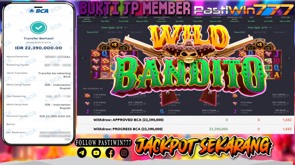 BUKTI JP MEMBER PASTIWIN777 BERMAIN WILD BANDITO -PG SOFT