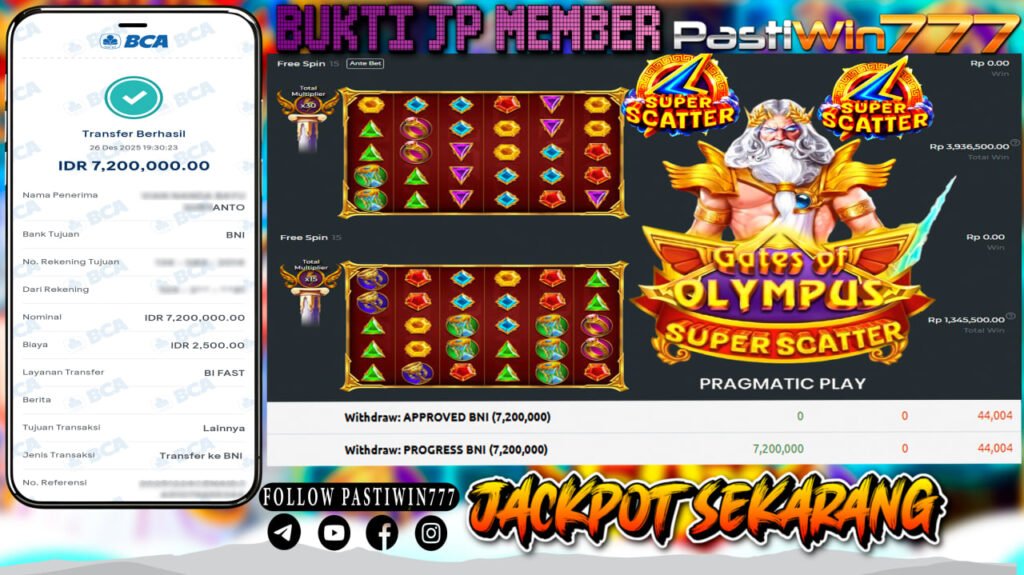 BUKTI JP MEMBER PASTIWIN777 BERMAIN GATE OF OLYMPUS SUPER SCATTER -PRAGMATIC PLAY