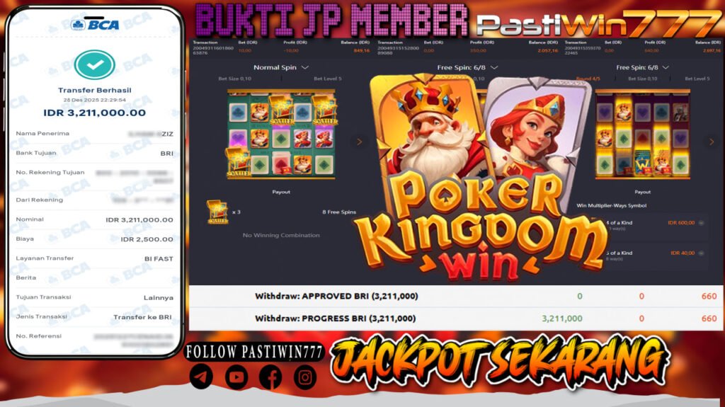 BUKTI JP MEMBER PASTIWIN777 BERMAIN POKER KINGDOM WIN -PG SOFT