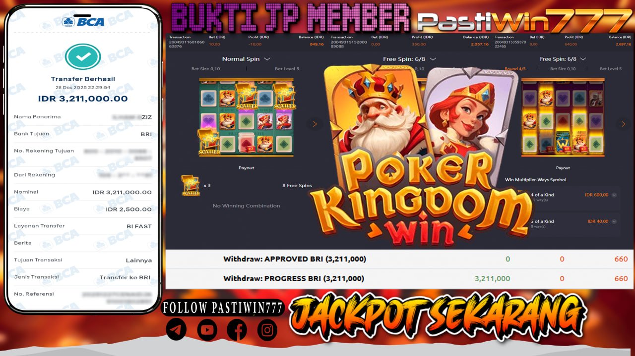 BUKTI JP MEMBER PASTIWIN777 BERMAIN POKER KINGDOM WIN -PG SOFT
