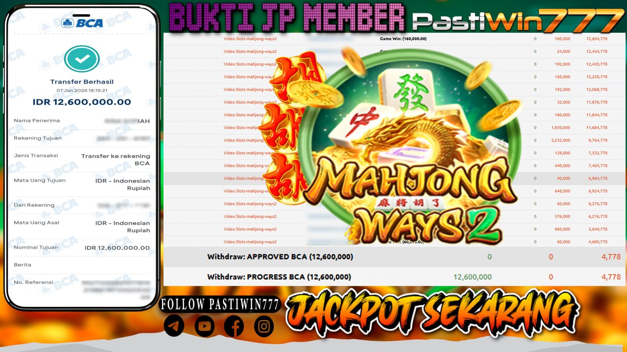 BUKTI JP MEMBER PASTIWIN777 BERMAIN GAME MAHJONG WAYS 2 -PG SOFT
