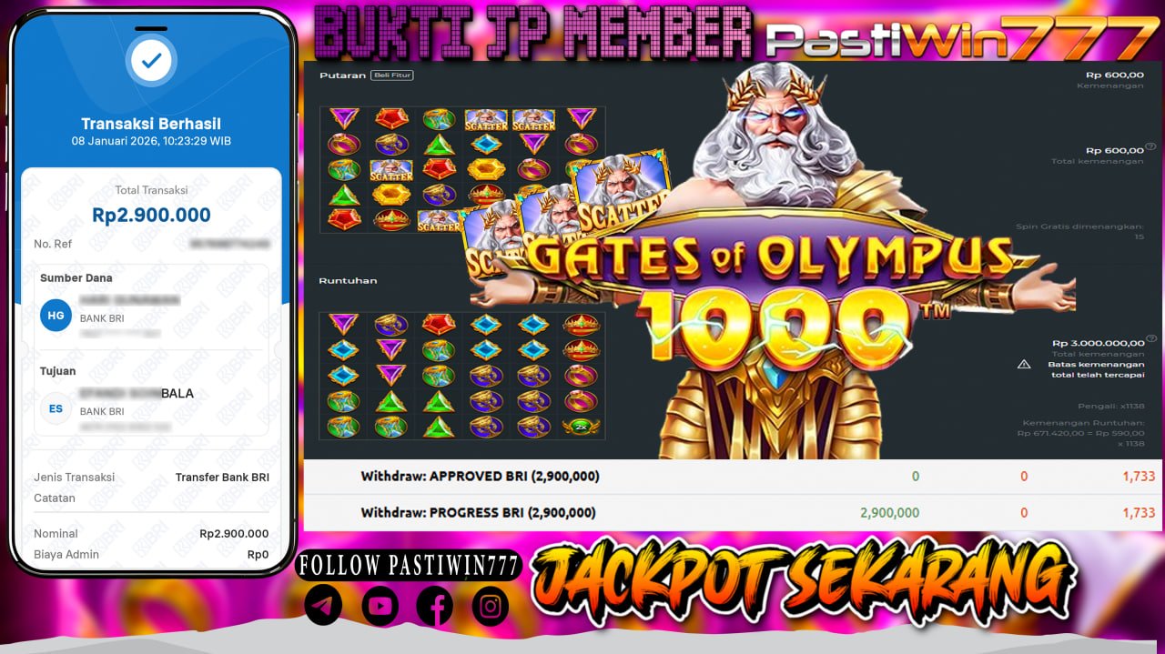 BUKTI JP MEMBER PASTIWIN777 BERMAIN GATES OF OLYMPUS 1000 -PRAGMATIC PLAY