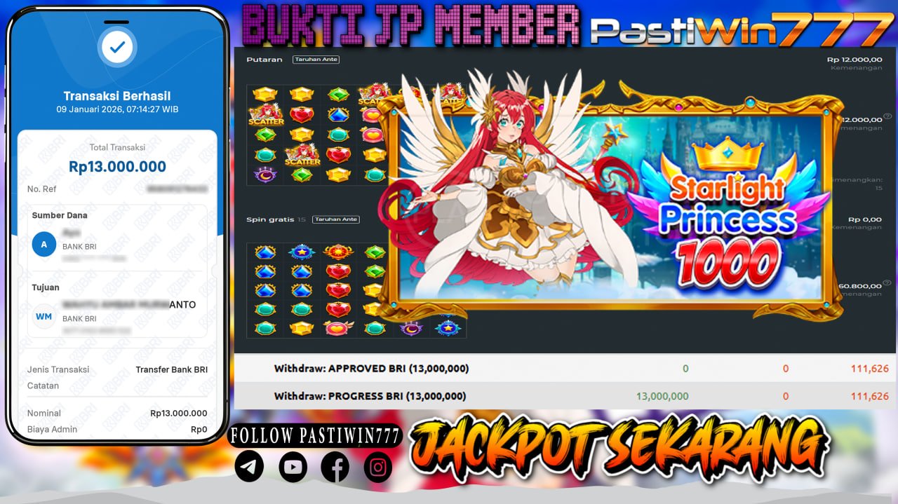 BUKTI JP MEMBER PASTIWIN777 BERMAIN STARLIGHT PRINCESS 1000 -PRAGMATIC PLAY