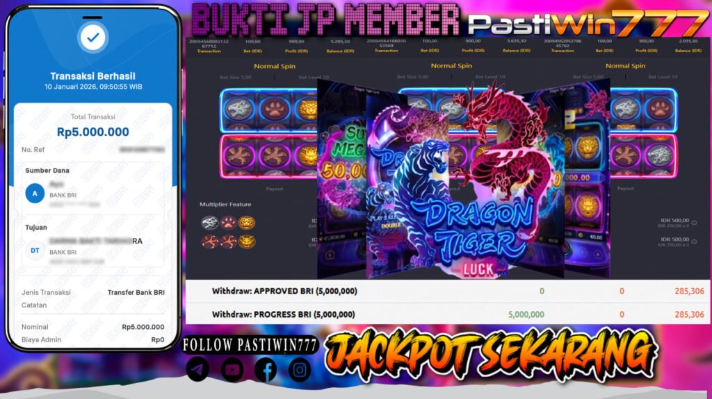 BUKTI JP MEMBER PASTIWIN777 BERMAIN GAME DRAGON TIGER LUCK -PG SOFT