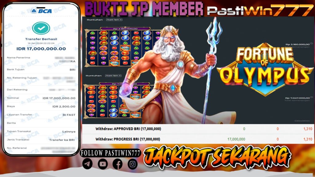 BUKTI JP MEMBER PASTIWIN777 BERMAIN FORTUNE OF OLYMPUS -PRAGMATIC PLAY