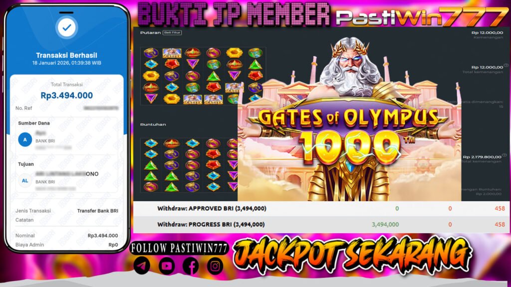 BUKTI JP MEMBER PASTIWIN777 BERMAIN GATES OF OLYMPUS 1000 -PRAGMATIC PLAY