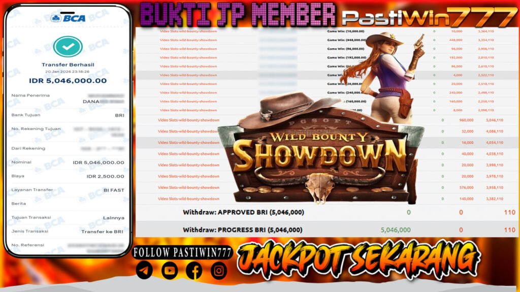 BUKTI JP MEMBER PASTIWIN777 BERMAIN WILD BOUNTY SHOWDOWN -PG SOFT