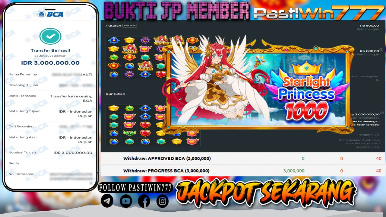BUKTI JP MEMBER PASTIWIN777 BERMAIN STARLIGHT PRINCESS 1000 -PRAGMATIC PLAY